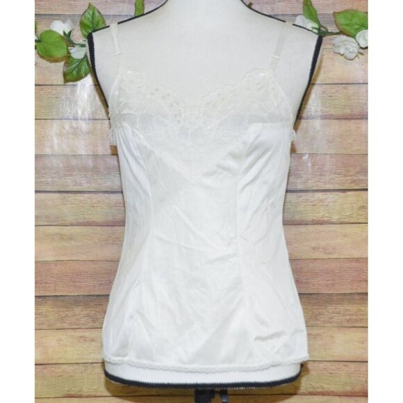 Vintage Vassarette Size S Ivory Camisole Cami Slip Top Silky Nylon Sexy Lace - Picture 1 of 8